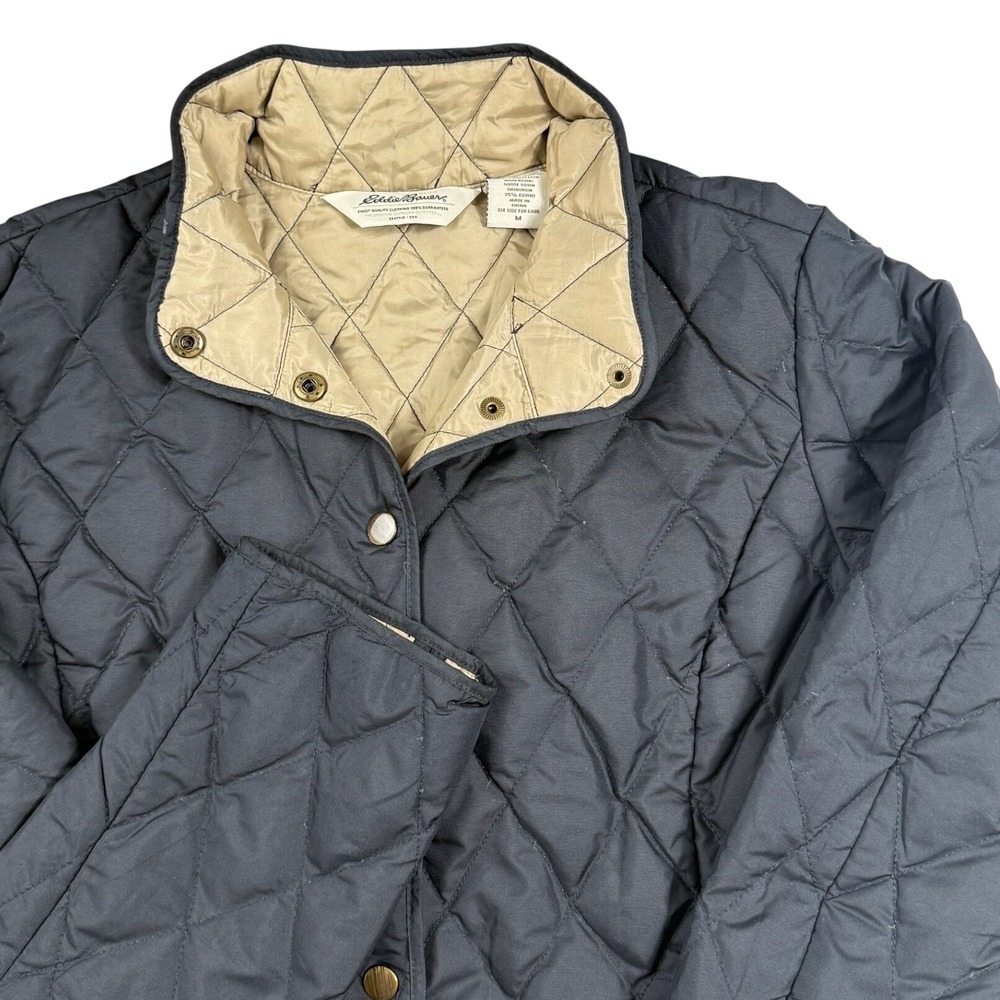 Eddie Bauer Womens Navy Blue Diamond Quilted 550 Down Barn Jacket Coat Medium